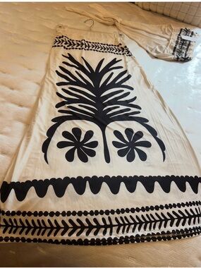 Women’s A-Line Maxi Skirt in Cream with Black Botanical Print